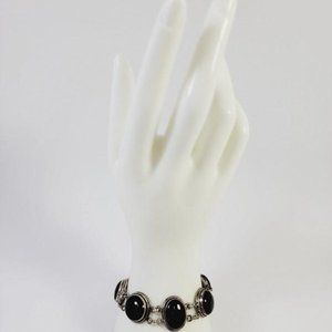 FREE SHIPPING Beautiful 925 Sterling Silver Onyx Link Bracelet